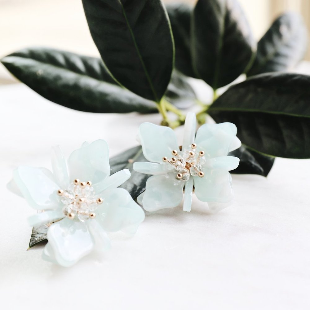 Blue Acrylic Flower Earrings